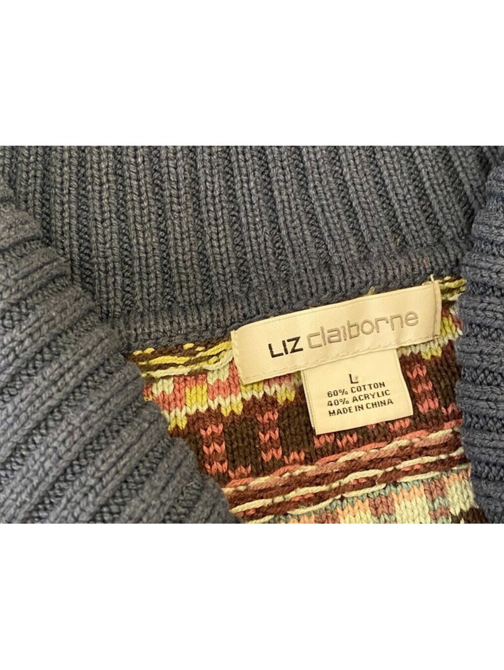 2 Vintage Liz Claiborne Sweaters Pullover Solid Green Stripe Large XL - Picture 7 of 16
